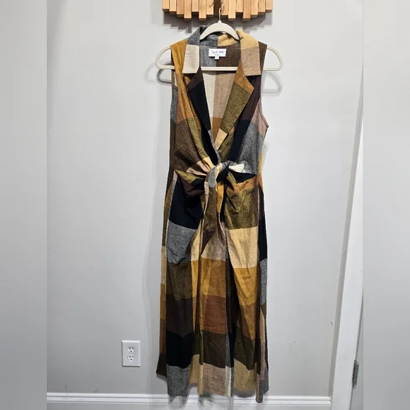 Rujuta Sheth Emily Maxi Dress Marni Chex with Front Tie Size Large - Picture 2 of 8